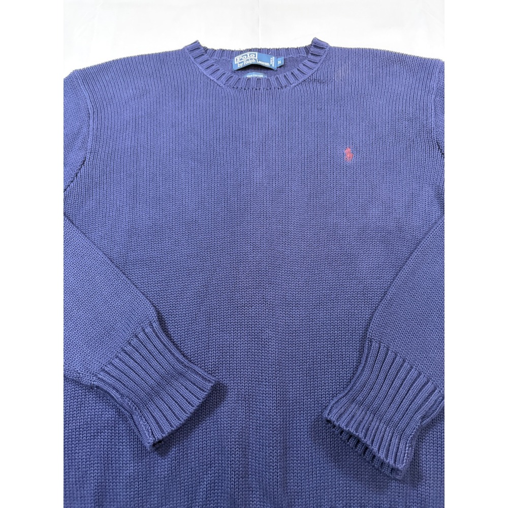 Polo Ralph Lauren Mens Navy Blue Cotton Crewneck Sweater Size M Red Pony Logo